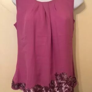 Talbots Sleeveless Silk Blouse Sequin Purple Rose